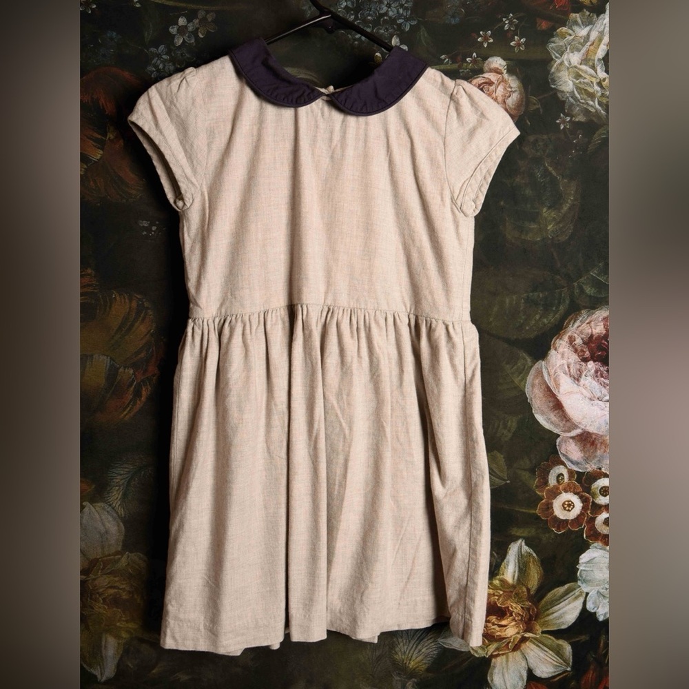 BNWOT Olive juice linen/cotton lined dress peter pan collar size 7